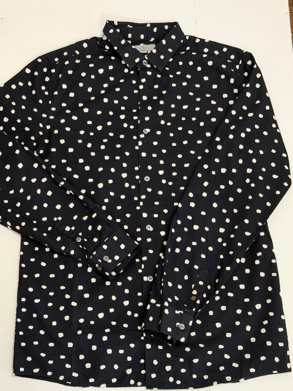 COS Men’s 100% Cotton Polka Dot Long Sleeve Button-Down Shirt – Size 14.5